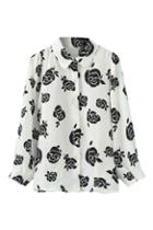Romwe Rose Print White Shirt