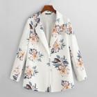 Romwe Gathered Sleeve Flower Print Blazer