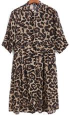 Romwe Yellow Stand Collar Leopard Print Chiffon Dress