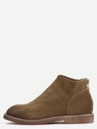 Romwe Brown Genuine Leather Back Zipper Distressed Ankle Boots