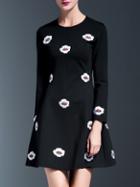 Romwe Black Applique Pouf A-line Dress