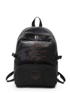 Romwe Patch Detail Double Zipper Canvas Backpack