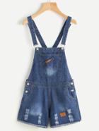 Romwe Ripped Rolled Denim Overall Shorts