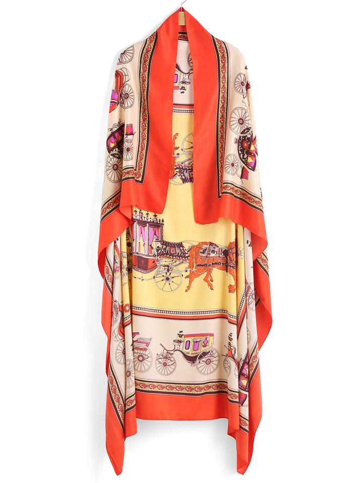 Romwe Carriage Print Orange Yellow Scarf