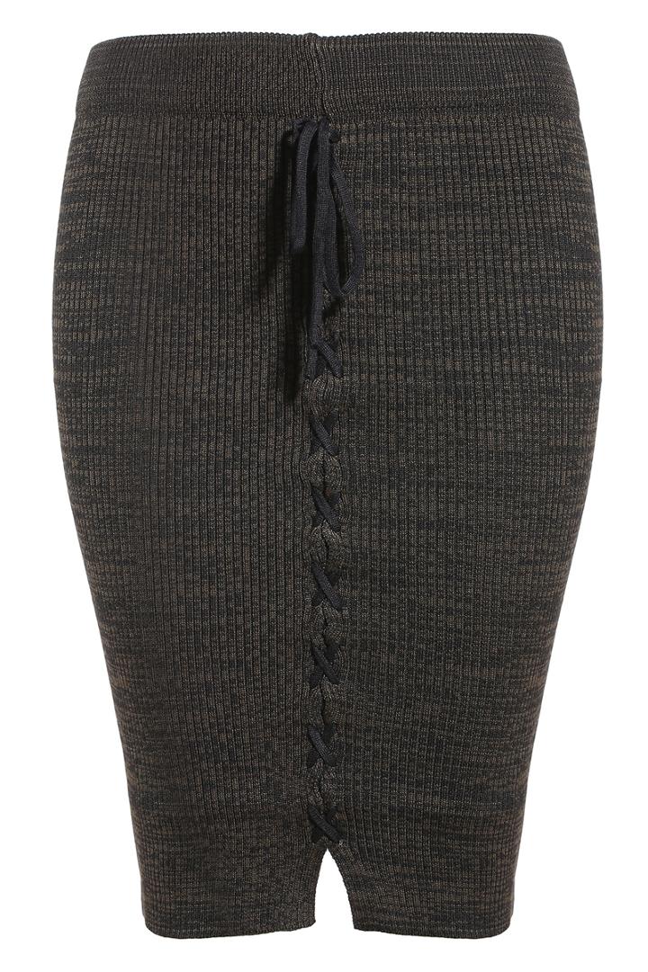 Romwe Elastic Waist Knit Grey Pencil Skirt