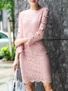 Romwe Pink Split Sleeve Lace Sheath Dress