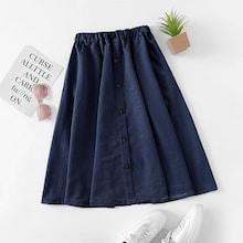 Romwe Denim Single Breasted Skirt