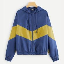 Romwe Two Tone Drop Shoulder Hooded Jacket