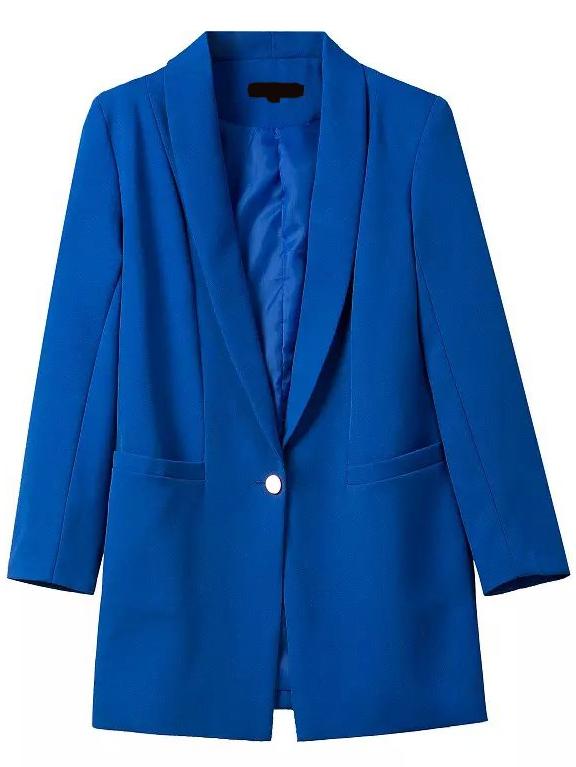 Romwe Notch Lapel Single Button Slim Blue Blazer
