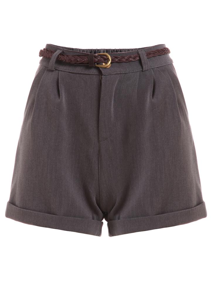 Romwe Belted Rolled Hem Shorts