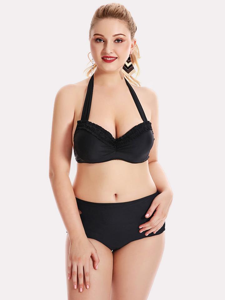 Romwe Frill Trim Ladder Cutout Bikini Set