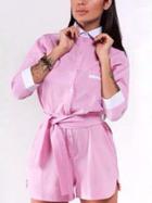 Romwe Pink Contrast Collar Self-tie Front Jumpsuit