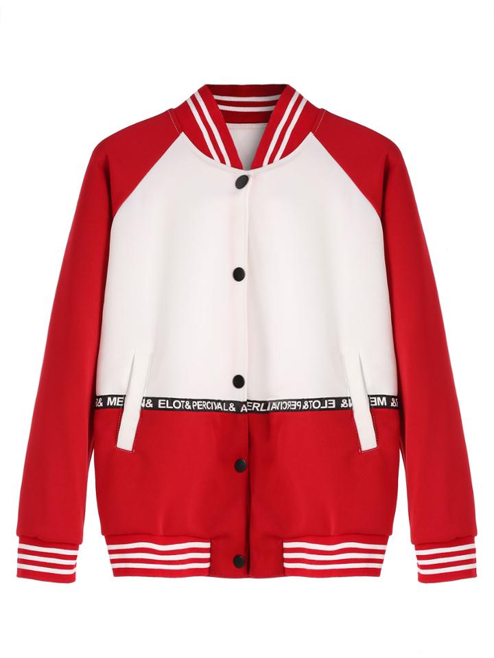 Romwe Color Block Raglan Sleeve Baseball Jacket With Tape Detail