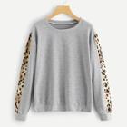 Romwe Contrast Leopard Print Sleeve Sweatshirt