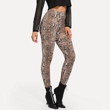 Romwe Elastic Waist Animal Print Leggings