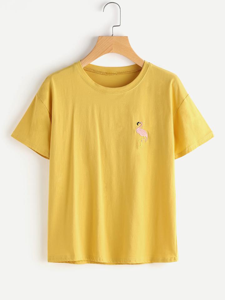 Romwe Bird Embroidered Tee