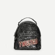 Romwe Slogan Detail Sequin Backpack