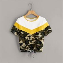 Romwe Cut-and-sew Chevron Camo Print Top