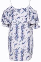 Romwe Blue Floral Print Camisole White Dress