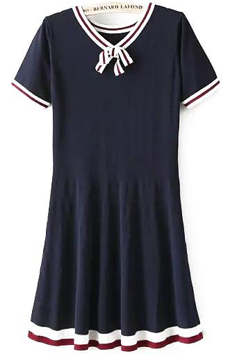 Romwe Contrast Collar Knit Pleated Dress