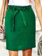 Romwe Bow Waist Dual Pocket Skirt - Green