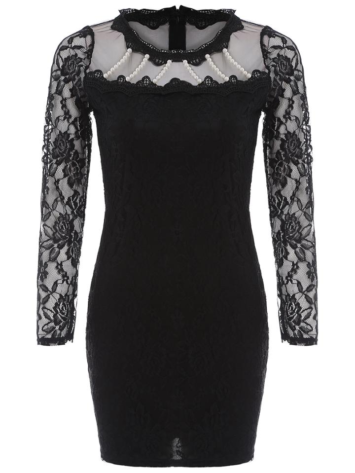 Romwe Bead Lace Bodycon Dress