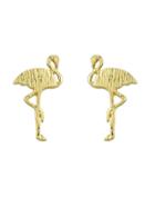 Romwe Gold Cute Flamingo Bird Pattern Stud Earrings