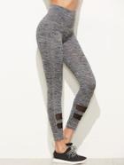 Romwe Marled Empire Leggings With Mesh Panel Detail