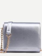 Romwe Silver Faux Leather Trapezoid Flap Bag