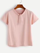 Romwe Pink Striped Tie Neck T-shirt