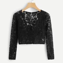 Romwe Lace V Neck Sheer Blouse