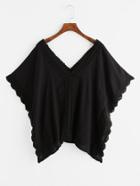 Romwe Double V Crochet Lace Trim Cape Blouse