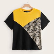 Romwe Plus Cut-and-sew Snakeskin Print Top