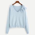 Romwe Knot Front V-neck Jumper