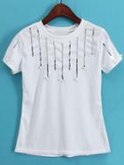 Romwe With Sequined Bead White T-shirt