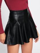 Romwe Faux Leather Flare Skirt