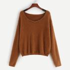 Romwe Round Neck Solid Fuzzy Jumper