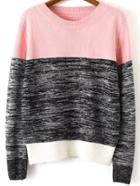 Romwe Color-block Long Sleeve Knit Sweater