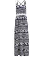 Romwe Spaghetti Strap Tribal Print Contrast Crochet Dress