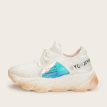 Romwe Slogan Print Lace-up Front Sneakers
