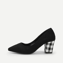 Romwe Plaid Pattern Kitten  Heels