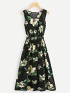 Romwe Scoop Neck Floral Print Dress