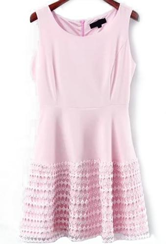 Romwe Lace Insert Sleeveless Pink Dress