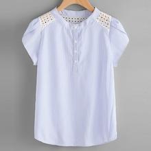 Romwe Plus Cut Out Striped Henley Blouse