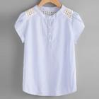 Romwe Plus Cut Out Striped Henley Blouse