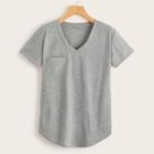Romwe V-neck Pocket Patch Tee