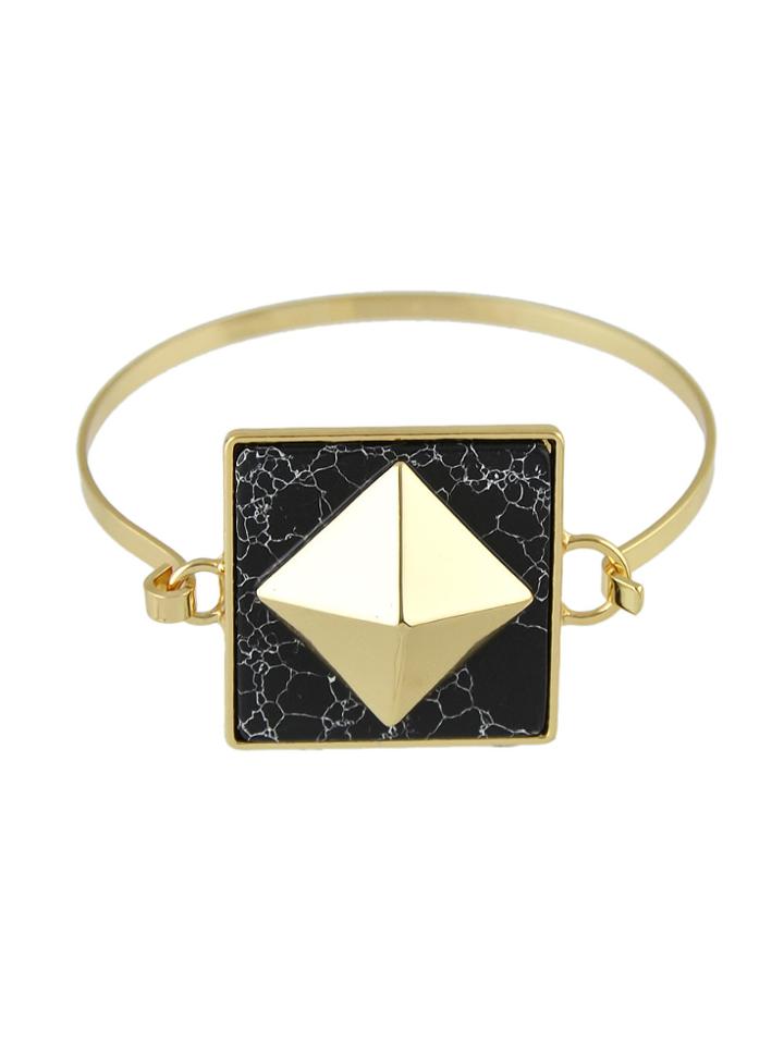 Romwe Black Color Bohemian Style White Black Marble Bracelet