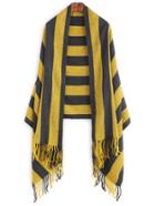 Romwe Black And Yellow Striped Fringe Trim Scarf