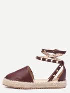 Romwe Coffee Buckled Ankle Strap Faux Leather Flatform Sandals