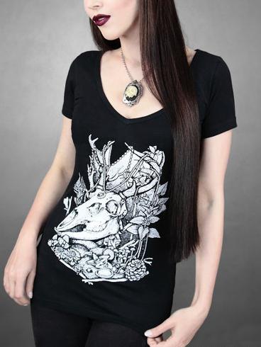 Romwe Black Deer Skull Print T-shirt
